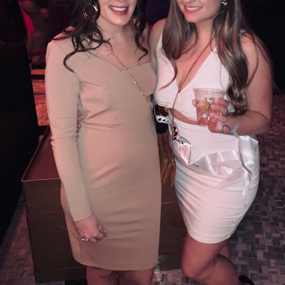 Beige one shoulder cutout bodycon dress